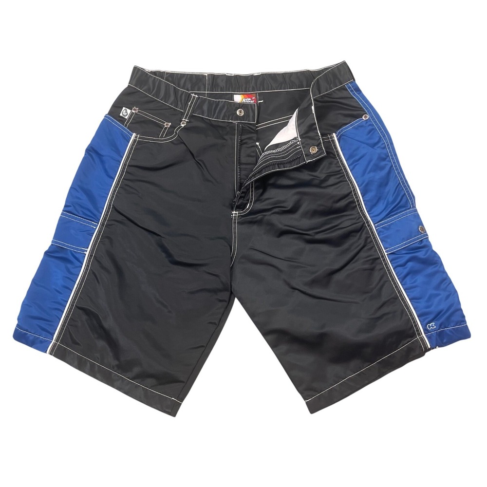 Kikwear Cargo Shorts Mens 34 Black Blue Nylon Vintage Y2K Skater Rave 60223